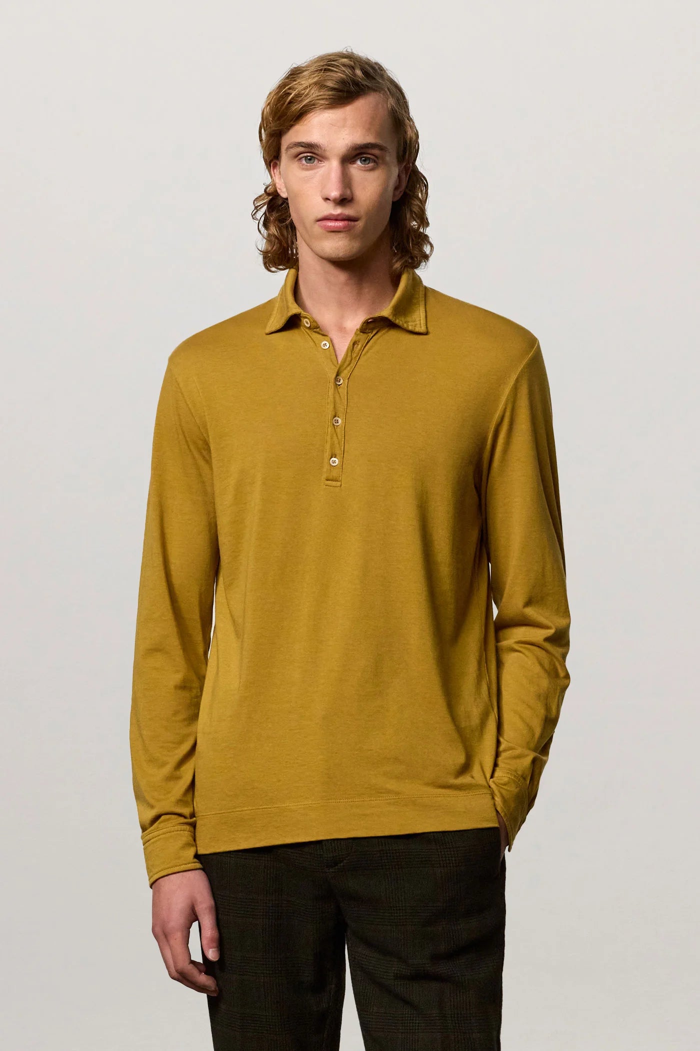 ISCHIA Cotton Cashmere Jersey Long Sleeve Polo