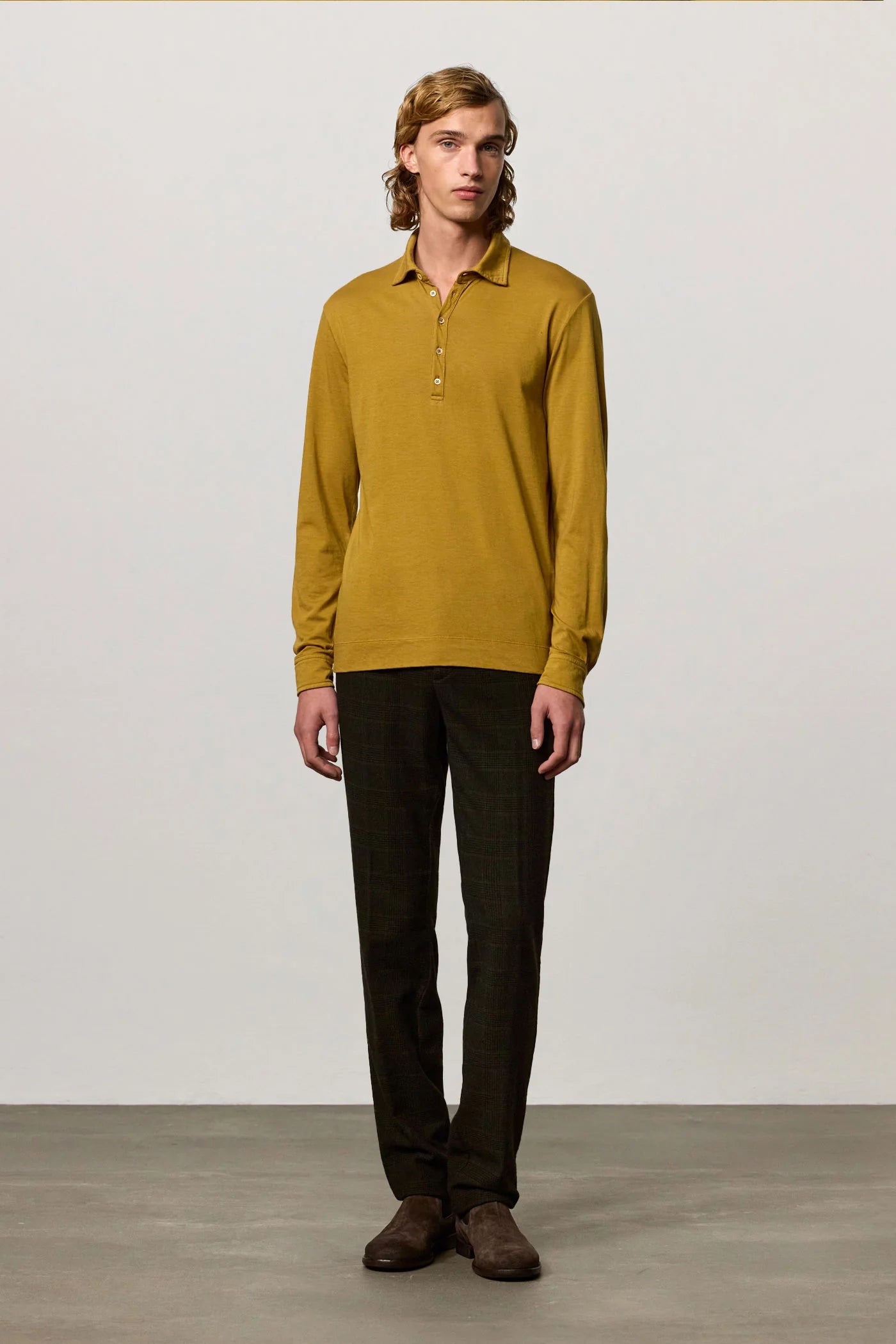 ISCHIA Cotton Cashmere Jersey Long Sleeve Polo
