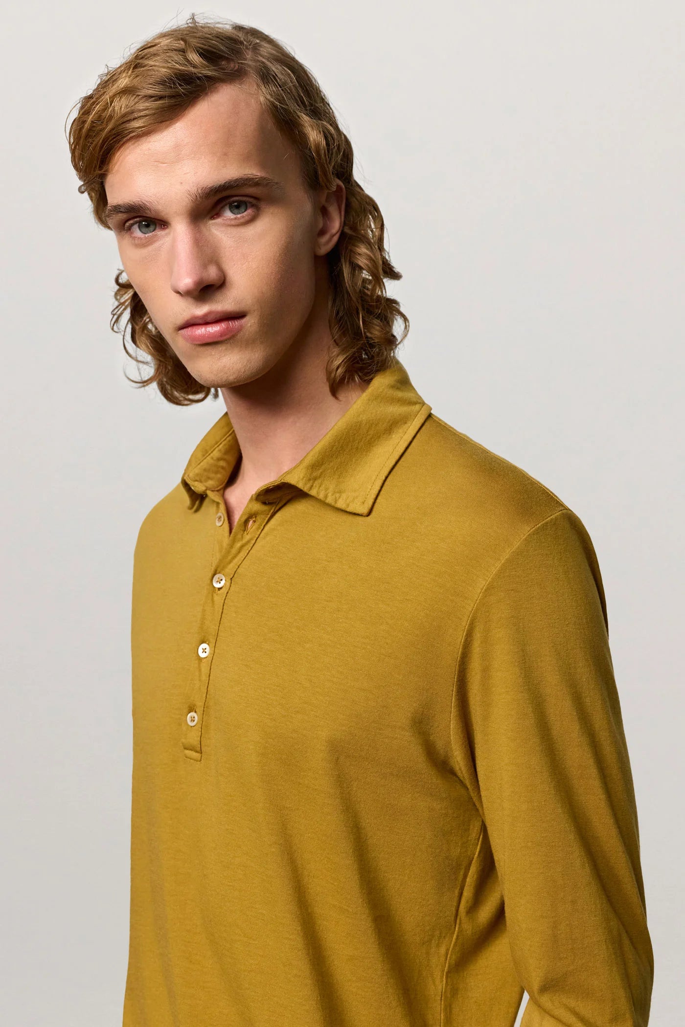 ISCHIA Cotton Cashmere Jersey Long Sleeve Polo