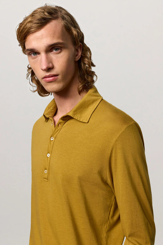 ISCHIA Cotton Cashmere Jersey Long Sleeve Polo