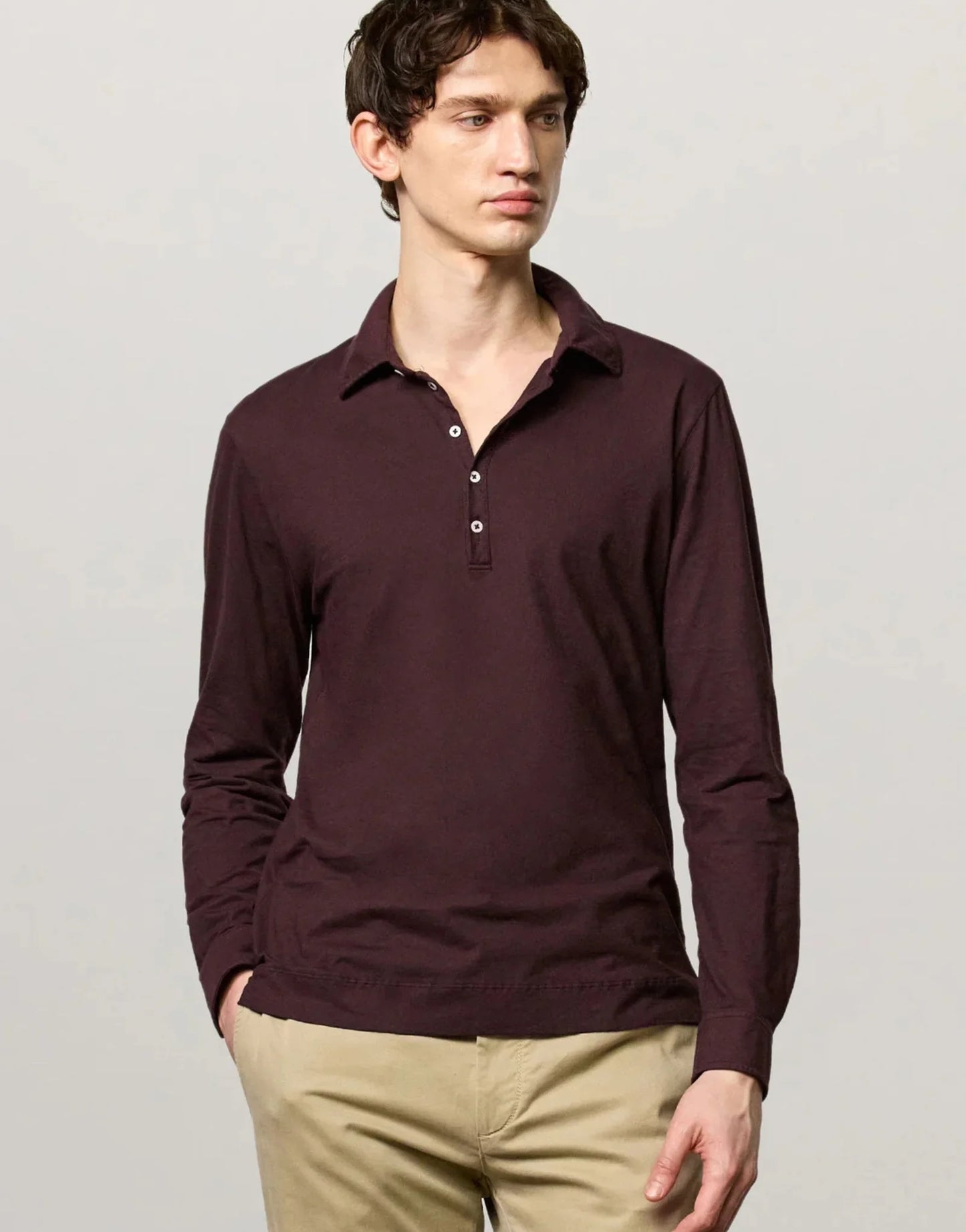 ISCHIA Long Sleeve Cotton Jersey Polo
