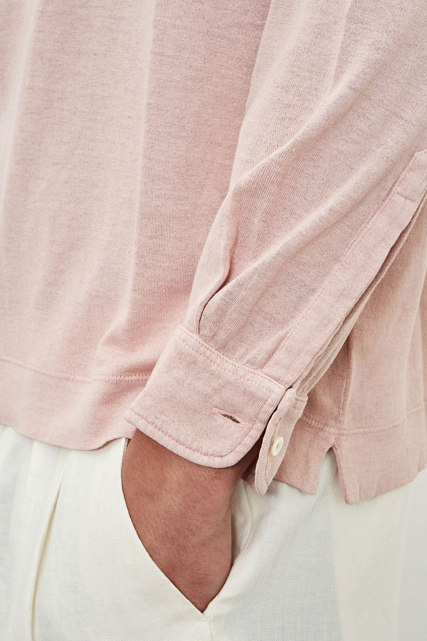 RAYA Linen-Cotton Jersey Long Sleeve Polo